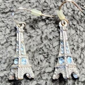 Silver and Blue Eiffel Tower Earrings